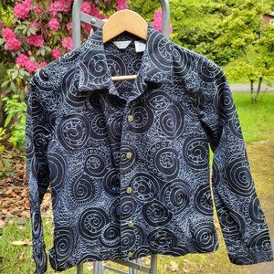 Laura Ashley black and white embroidered jean jacket, size petitesmall
